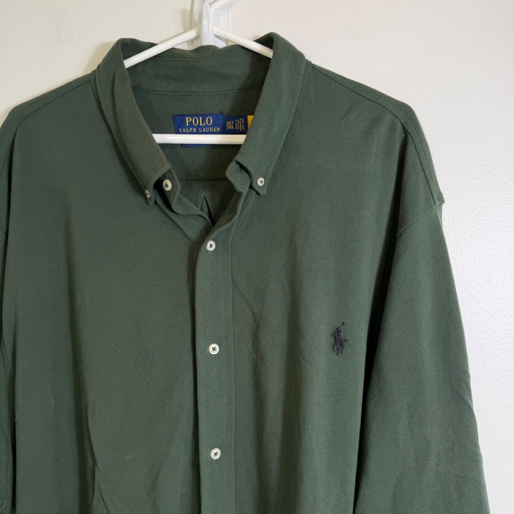 Polo Ralph Lauren Button Down Men 2XLT Green Featherweight Mesh Long Sleeve